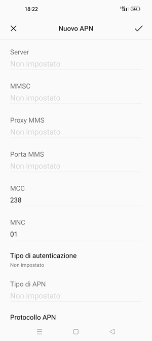 Scorri verso il basso e inserisci le informazioni di internet