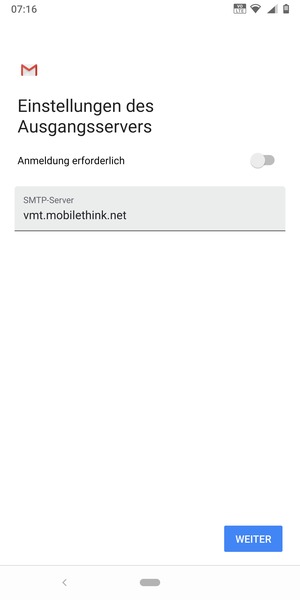 Schalten Sie Anmeldung erforderlich aus und wählen Sie WEITER