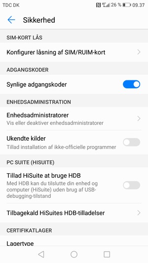 Vælg Konfigurer låsning af SIM/RUIM-kort