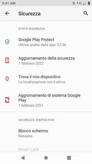 Per attivare il blocco dello schermo, vai al menu Sicurezza e seleziona Blocco schermo