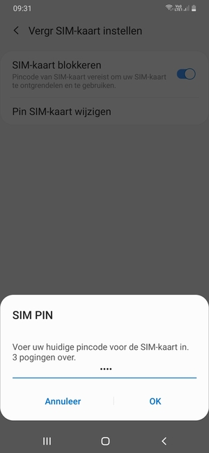 Voer uw Huidige pincode voor de SIM-kaart in en selecteer OK