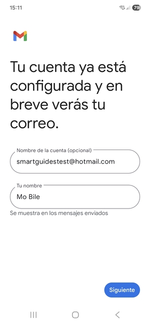 Déle a su cuenta un nombre y escriba su nombre. Seleccione Siguiente