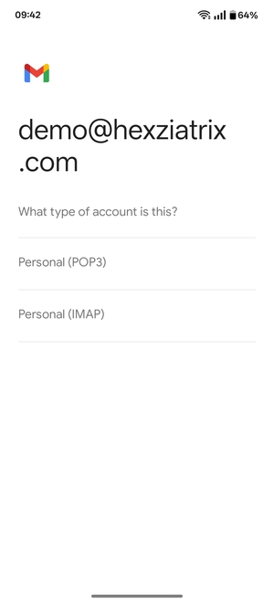 Select Personal (POP3) or Personal (IMAP)