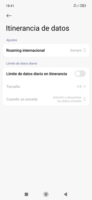 Seleccione Roaming internacional