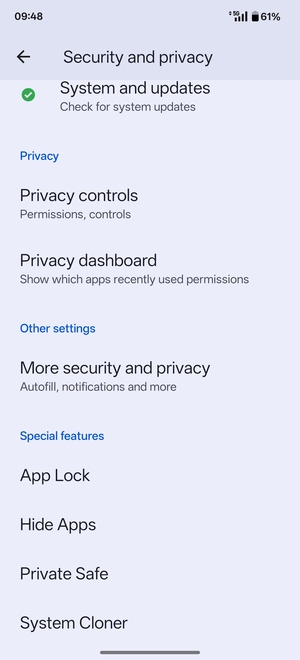 Scroll to and select More  security and privacy