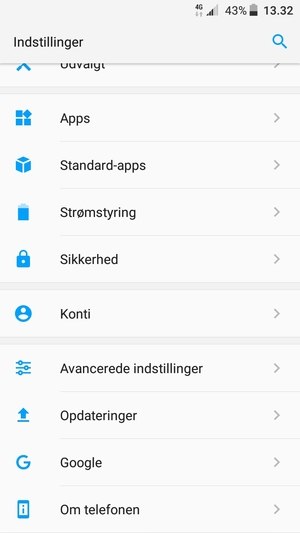 Scroll til og vælg Konti