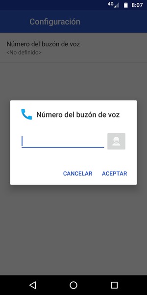 Introduzca el Número del buzón de voz y seleccione ACEPTAR