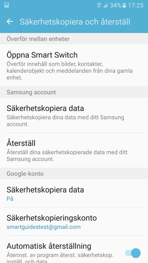 Välj Säkerhetskopieringskonto