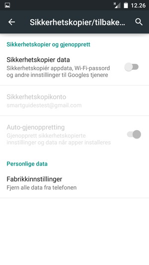 Slå på Sikkerhetskopier data