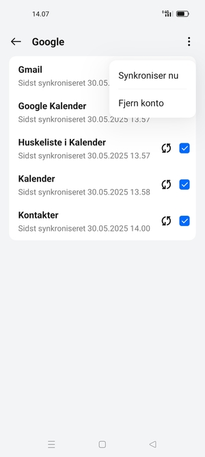 Vælg Synkroniser nu