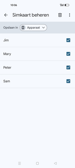 Selecteer de v knop