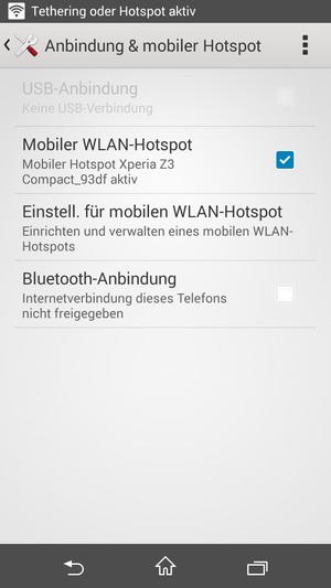 Ihr Handy ist jetzt für die Verwendung als Modem eingerichtet