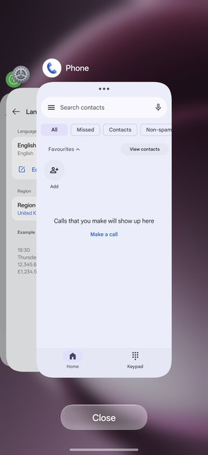 Select Close to close all running apps