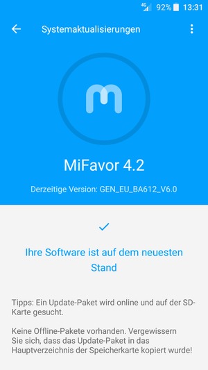 Falls Ihr Handy aktualisiert ist, wird Ihnen der folgende Bildschirm angezeigt