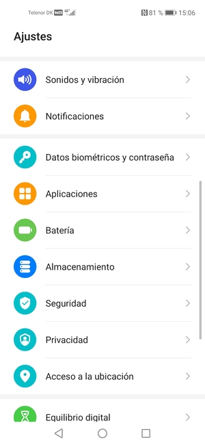 Desplácese y seleccione Seguridad