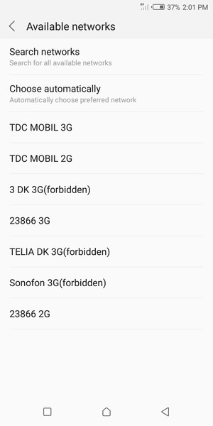 Select a network operator from the list