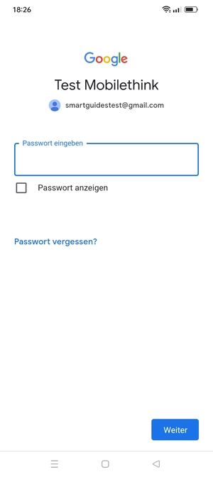 Geben Sie Ihre Passwort ein und wählen Sie Weiter