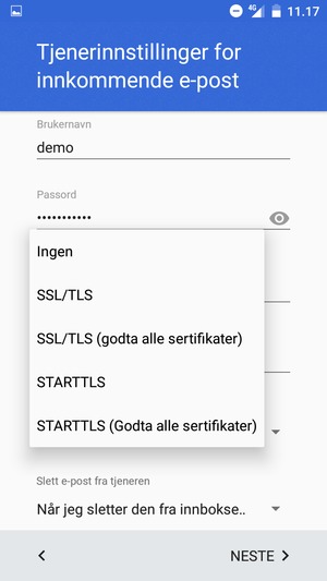 Velg Ingen og NESTE