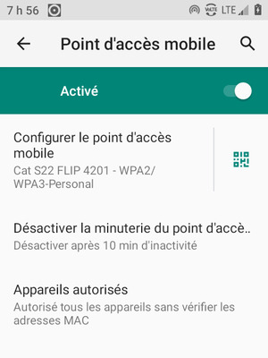 Votre téléphone est maintenant configuré pour être utilisé comme modem