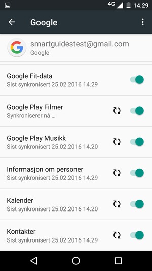 Dine kontakter fra Google vil synkroniseres til smarttelefonen din