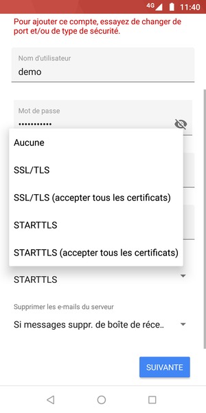 Sélectionnez Aucune puis SUIVANTE