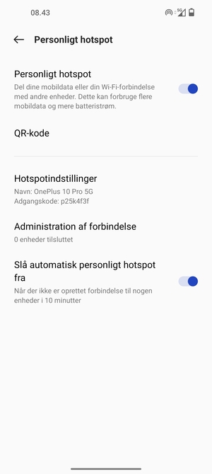 Din telefon er nu sat op til brug som modem