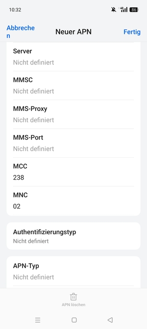 Scrollen Sie nach unten und geben Sie Internetinformationen ein