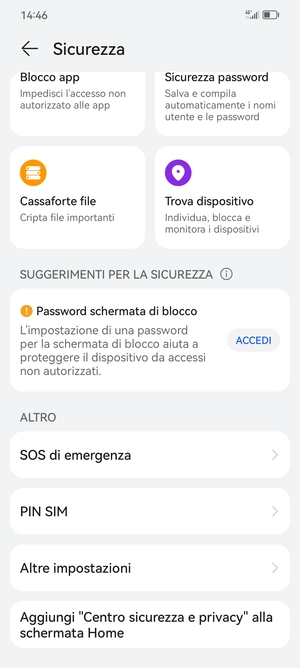 Scorri e seleziona PIN SIM