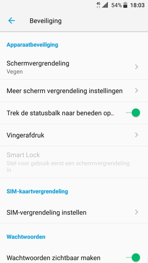 Om uw schermvergrendeling te activeren, ga naar het Beveiliging-menu en selecteer Schermvergrendeling