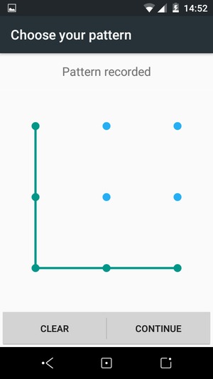 Draw an unlock pattern and select CONTINUE