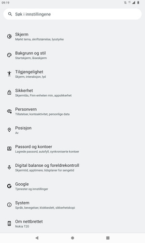 Bla til og velg Sikkerhet