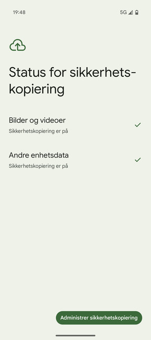 Velg Administrer sikkerhetskopiering