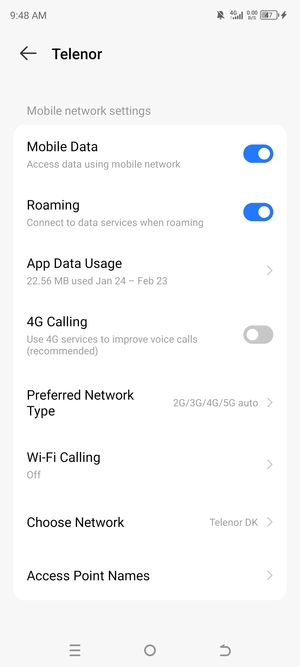 Turn Roaming on or off