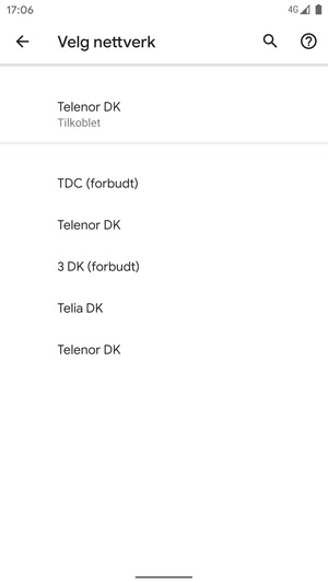 Velg en nettverksoperatør fra listen