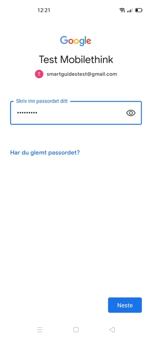 Skriv inn passord og velg Neste