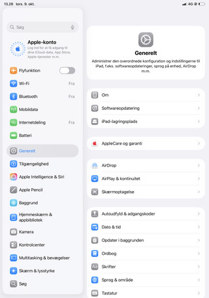 Vælg Generelt og Softwareopdatering