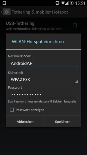 Geben Sie ein Passwort mit mindestens 8 Zeichen ein und wählen Sie Speichern