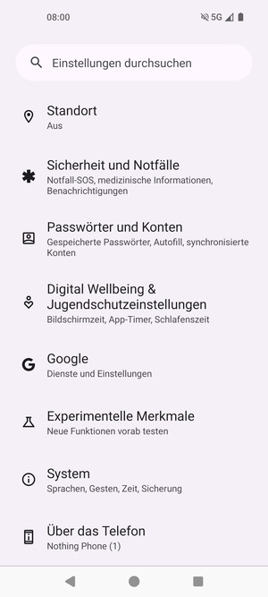 Scrollen Sie und wählen Sie System