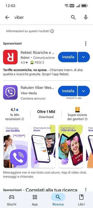 Seleziona l'applicazione