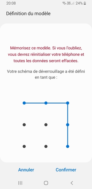 Dessinez de nouveau le schéma de déverrouillage et sélectionnez Confirmer
