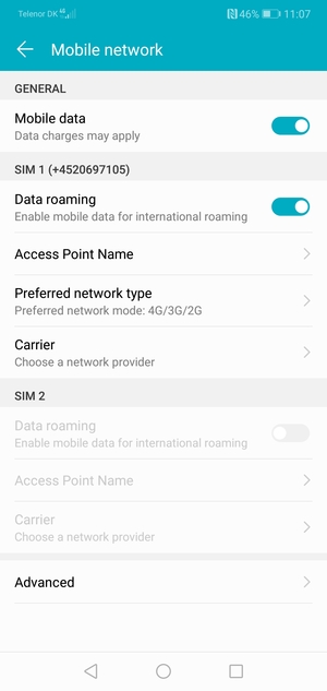 Turn Data roaming on or off