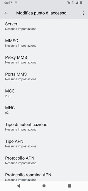 Scorri verso il basso e inserisci le informazioni di internet