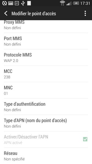 Faites défiler vers le bas et saisissez les informations Internet