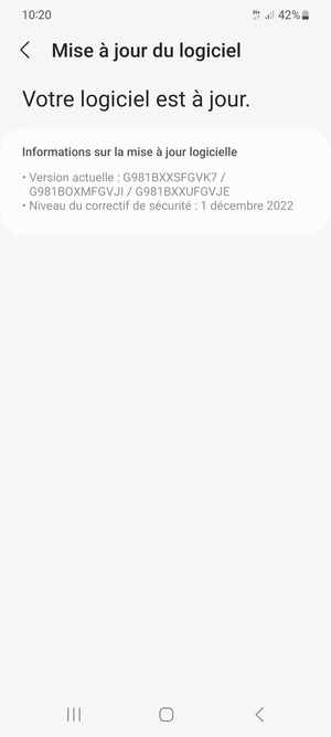 Si votre téléphone est à jour, vous verrez l'écran suivant