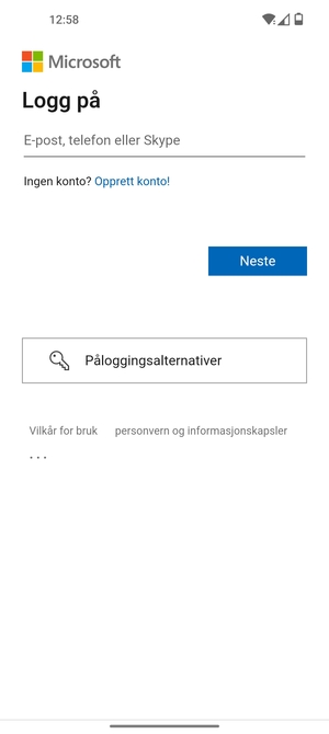 Skriv inn e-postadresse og velg Neste