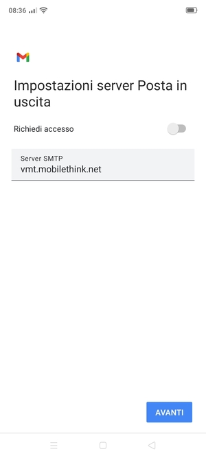 Disattiva Richiedi accesso e seleziona AVANTI