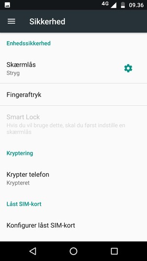 For at aktivere din skærmlås, gå til menuen Sikkerhed og vælg Skærmlås
