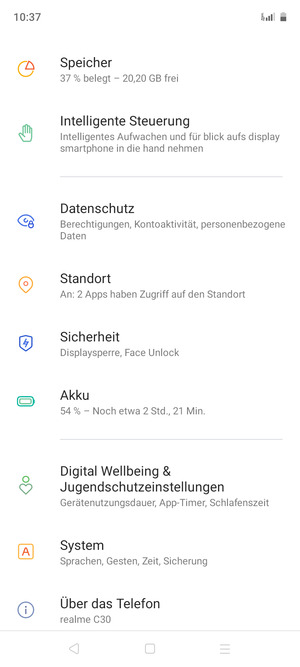 Scrollen Sie und wählen Sie Sicherheit
