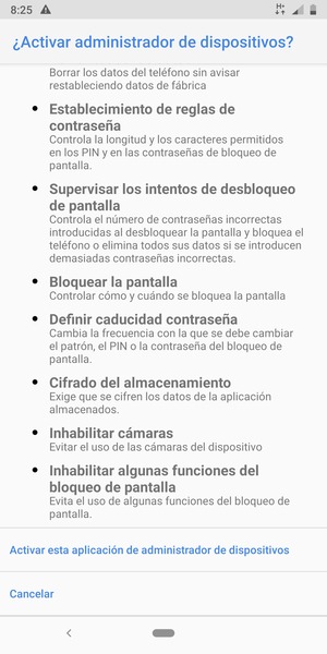 Desplácese y seleccione Activar esta aplicación de administrador de dispositivos