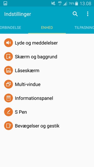 For at aktivere din skærmlås, gå til menuen Indstillinger og vælg ENHED / MIN ENHED